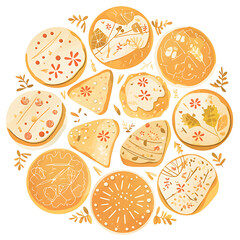 Bakery equipment and cakes material for advertising illustrations