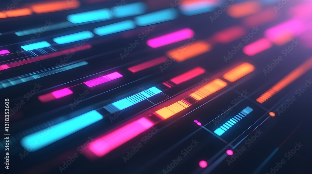 Poster glowing 3d gantt chart with vibrant milestones for project planning and progress tracking