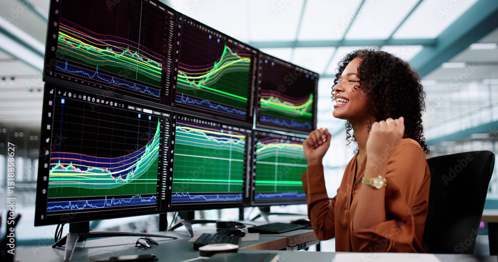 Aufkleber successful stock market trader in joy