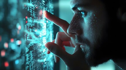 A man explores a futuristic interface with his