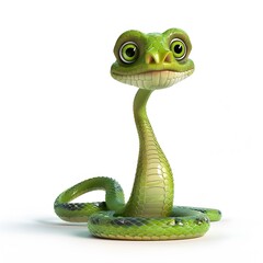 Fototapeta premium Cute Cartoon Green Snake Character with Big Eyes and Smile