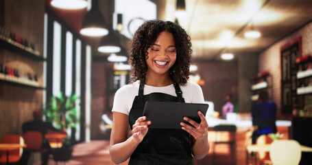 Restaurant Waiter With Tablet. Shop Owner