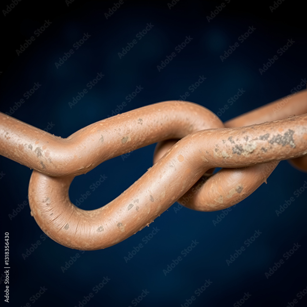 Wall mural a close-up photograph of a large, weathered chain link with visible rust and texture set against a b