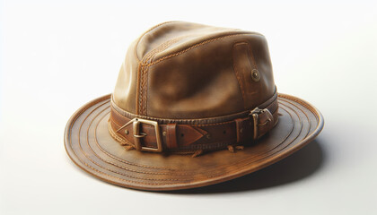 Old brown vintage explorer hat on white background