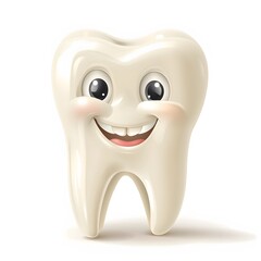 Cartoon Tooth Character with Happy Expression and Big Eyes