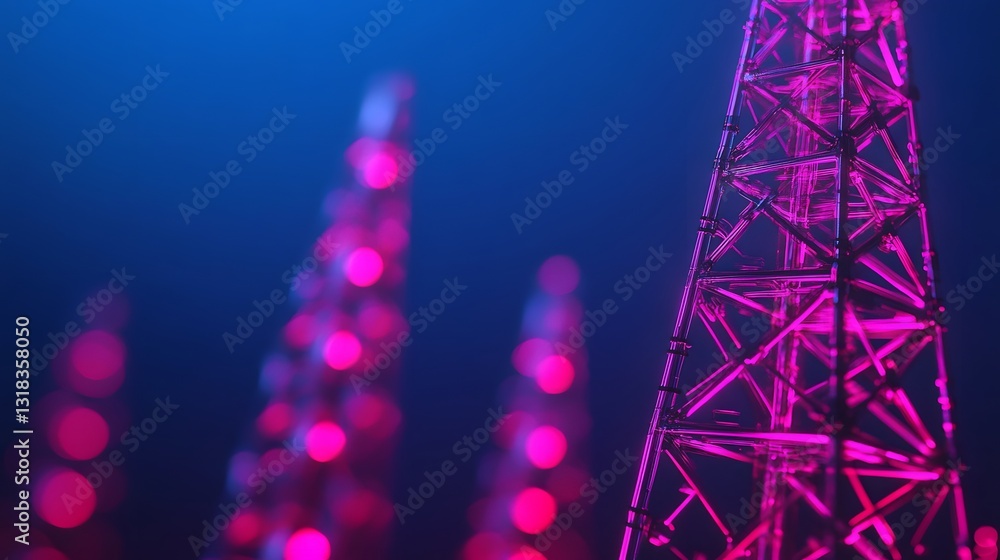 Poster futuristic 6g network infrastructure with high-speed data transfer and glowing interconnected device
