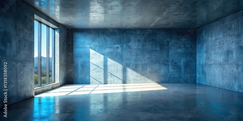 Poster a modern empty concrete room with a window allowing natural light to illuminate the polished floor