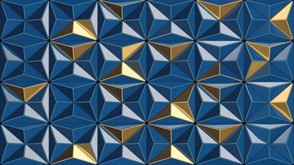 Elegant Geometric Pattern Blue Ceramic Tiles with Golden Touches