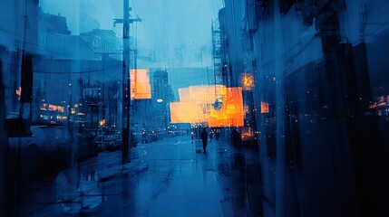 Urban Nightscape: Blue and Orange City Reflections
