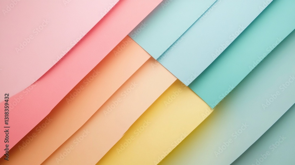Poster Soft pastel sheets of paper layer beautifully in gentle hues, creating an artistic composition of color and texture. This arrangement evokes a sense of calm and creativity