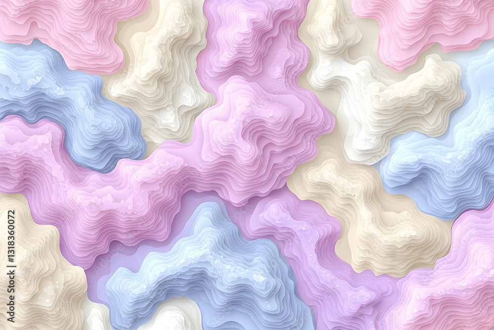 Poster abstract pastel landscape with undulating, layered forms creating a soft, textured effect