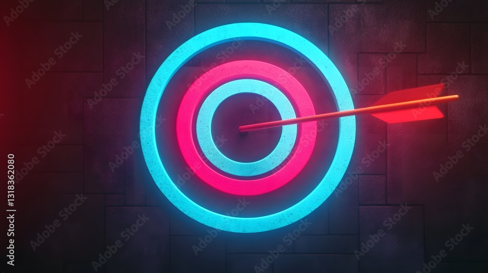 Poster glowing target with arrows hitting the bullseye representing goal-setting and performance