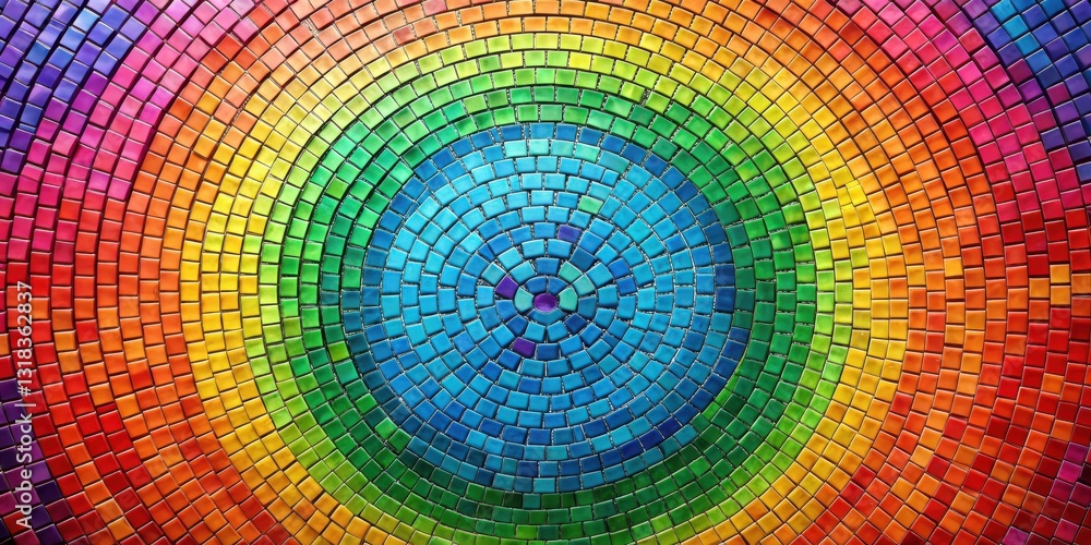 Poster circular mosaic of colorful square tiles forming a rainbow pattern