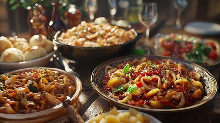 Obraz premium Assortment of Traditional Italian Dishes, Italian Food.