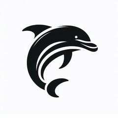 Obraz premium Sleek Black Dolphin White Background