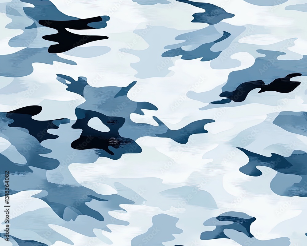 Poster soft blue and white abstract camo pattern with fluid shapes and gentle contrasts ideal for backgroun