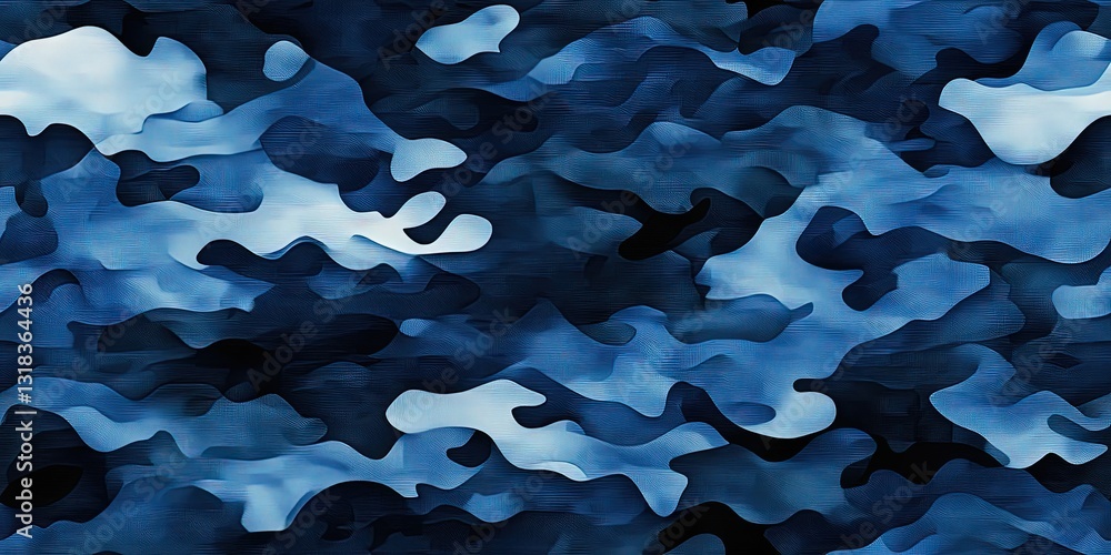 Poster abstract blue camouflage pattern with flowing shapes and gradients suitable for backgrounds, wallpap