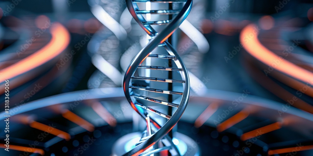 Leinwandbilder 3d rendering of a dna helix with glowing elements in a scientific setting.