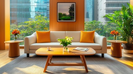 Fototapeta premium Modern Living Room with Wooden Accents and Natural Light
