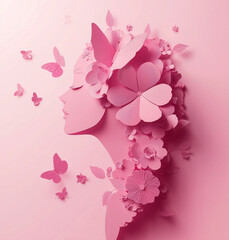 pink background with flowers woman beautiful