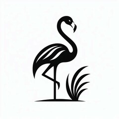 Elegant Flamingo Silhouette with Grass Accent