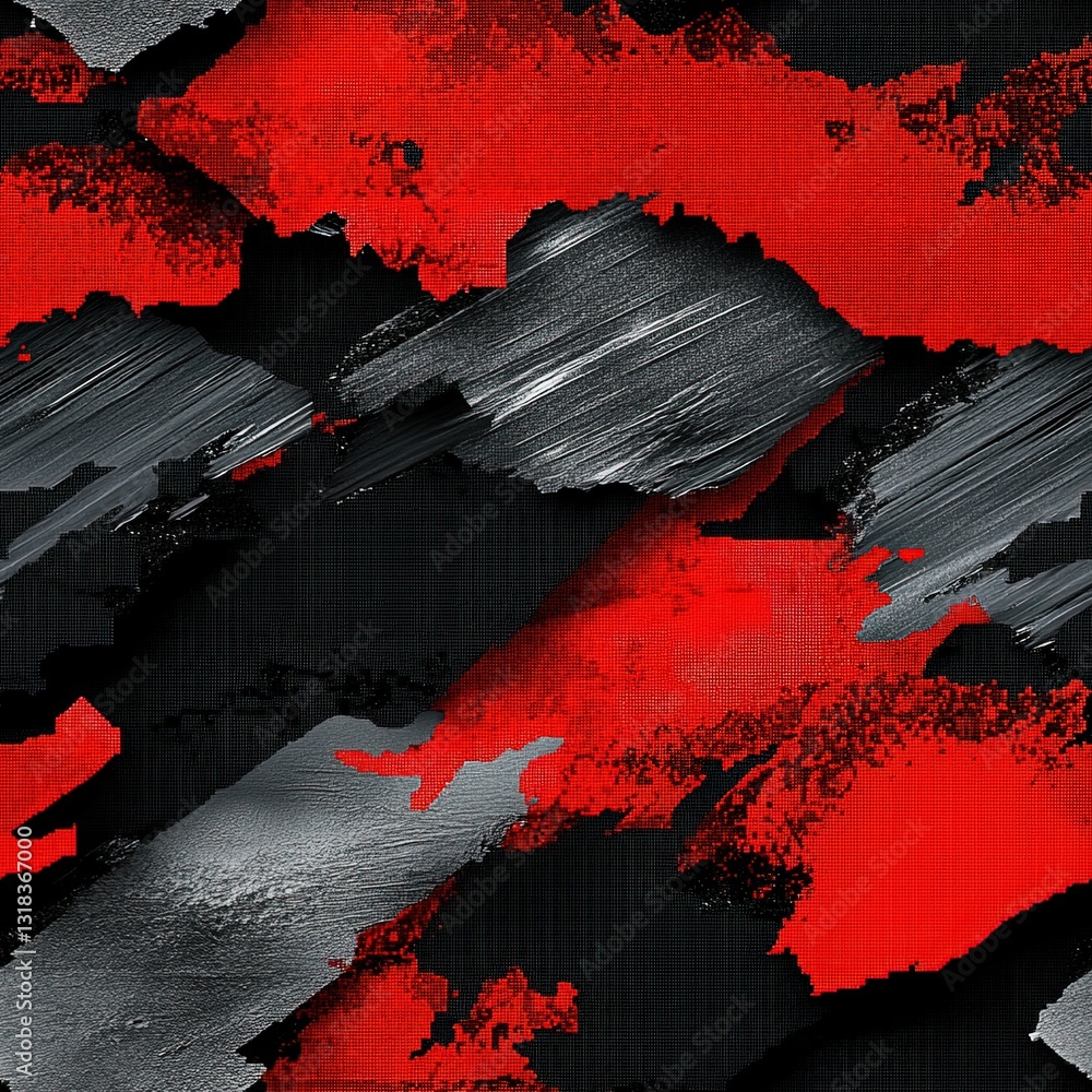 Poster abstract artistic texture featuring bold red and dynamic black and silver stripes on a dark backgrou