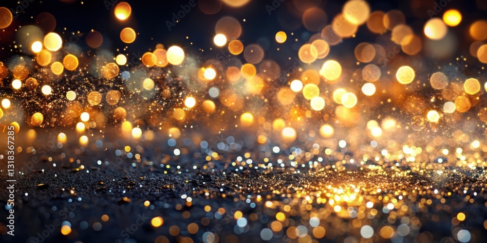 Fototapete A mesmerizing display of shimmering gold bokeh on a dark background, creating an enchanting and festive ambiance