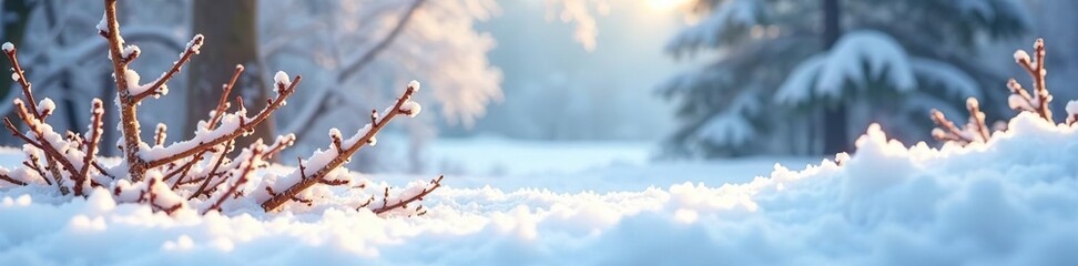 Twigs and branches in a snow-covered environment, landscape, snow