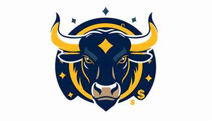 Naklejka premium Aggressive Bull Head Logo with Gold Accents and Starry Background