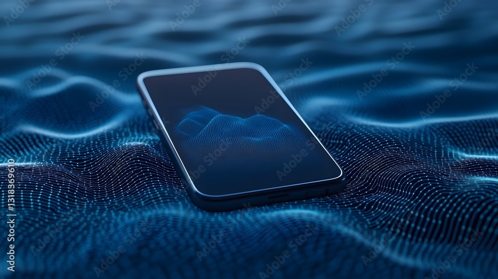 Aufkleber sleek futuristic 6g smartphone with data waves visualizing advanced communication