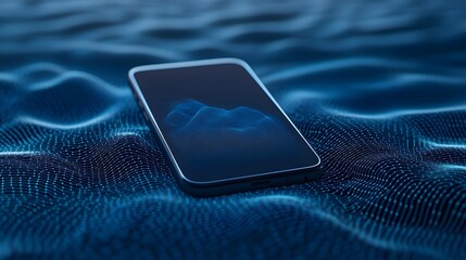 Sleek Futuristic 6G Smartphone with Data Waves Visualizing Advanced Communication