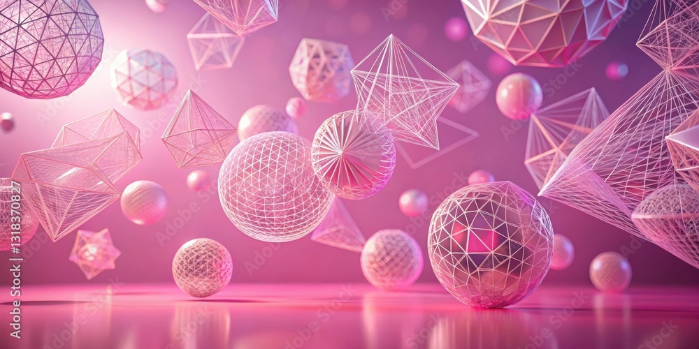 Poster a mesmeric display of pink geometric shapes floating in a vibrant pink background