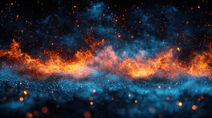Fiery, cosmic dust. Blue & orange particles create a dynamic, swirling texture