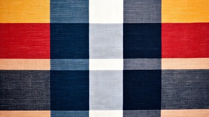 Vibrant Plaid Fabric Pattern with Bold Primary Color Blocks for Contemporary Design