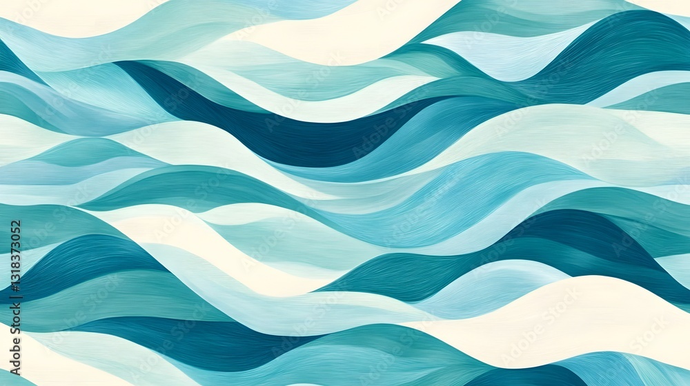 Poster soothing abstract wave-like fabric pattern with soft gradients in light blues and greens