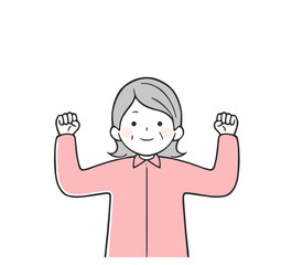 ガッツポーズするシニア女性(上半身)