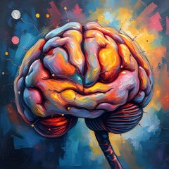 Vibrant Abstract Brain Art Colorful Brain Illustration for Science, Healthcare, Psychology, Neurology, Mental Health Concepts.