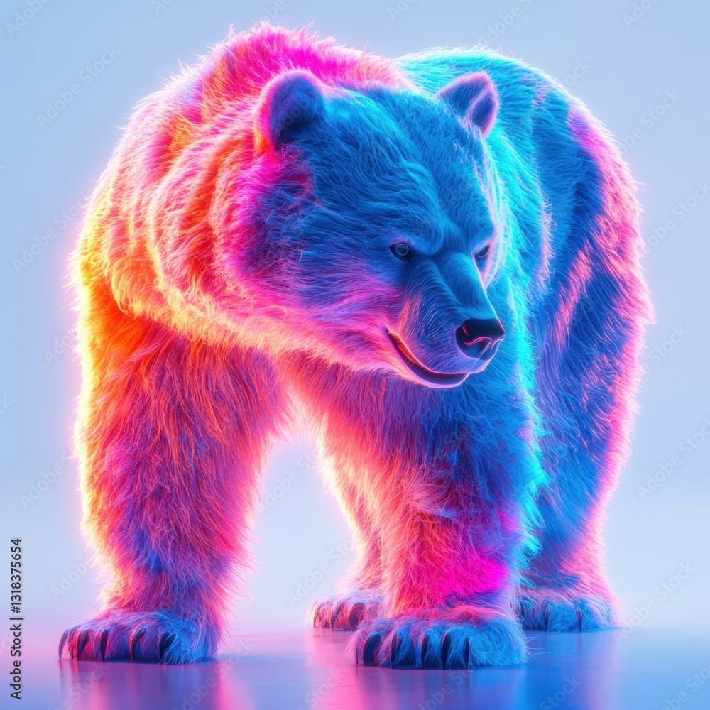 Poster neon bear: a stylized rendering of a bear radiates vibrant neon colors, creating a visually arrestin