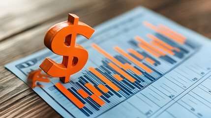 Orange Dollar Symbol On Financial Report With Orange Bar Graph