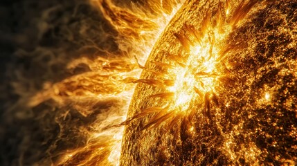 Fiery star with prominences erupting, detail showing solar activity