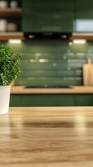 Fototapeta premium Wooden table on blurred kitchen bench background