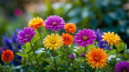 Fototapeta premium Vibrant Garden of Colorful Flowers Blooming in Sunny Springtime