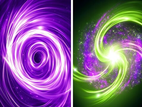 A purple and green color scheme with swirling, cosmic elements and soft glowing accents, perfect for a mystical and magical vibe.