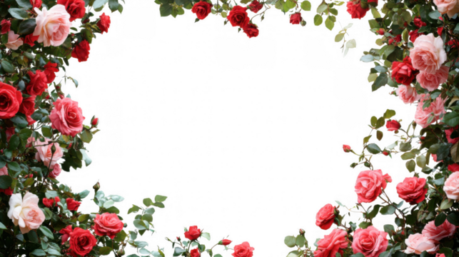 billboard is beautifully adorned with vibrant red and pink climbing roses, creating stunning floral frame. lush greenery adds natural touch, enhancing overall aesthetic appeal