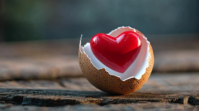 Broken egg shell with a red heart inside