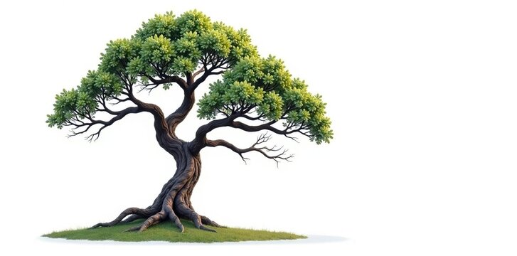 Isolated tree with gnarled branches on a white background, isolation, wilderness