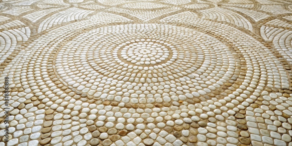 Aufkleber a decorative pathway constructed with rounded, white stones and a pattern of brown stones forming sw