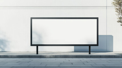 Fototapeta premium minimalist city billboard stands against plain, modern wall, casting shadow on pavement