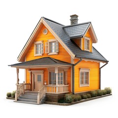 Charming Orange House with Porch and Garden in Bright Daylight