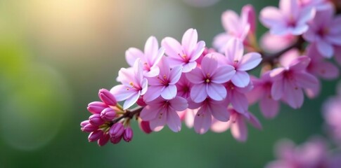 Fototapeta premium Delicate lilac branch with soft purple flowers, tree, flower, pink